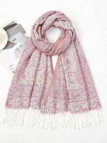 1pc Boho Women's Tassel Jacquard Scarf, Paisley Woven Shawl, Pashmina Stone Pattern Hijab, Pink Tone, Assorted Elegant Patterns, Suitable Gift, Suitable For Autumn And Winter Daily Outing For Dress - Hồng - Xem 2