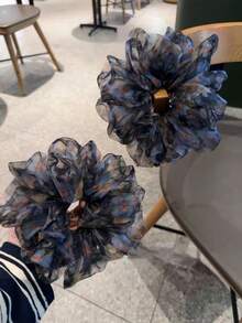 Floral Mesh Hair Scrunchies, Sweet Large Bun Hair Ties, Soft Elastic Hair Bands For Spring/Summer,Holiday,Travel - Multicolor - View 5