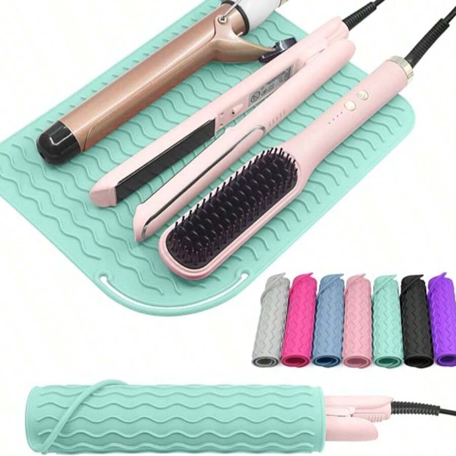 1Pc Portable Silicone Heat-Resistant Mat, Straightener Heat-Resistant Mat, Curling Iron Heat-Resistant Mat, Non-Slip Heat-Resistant Mat, Travel Styling Tool, Suitable For Travel Dressing Table, Travel Hair Styling Tool Storage Box - Heat-Resistant Mat, Straightener Pad, Curling Iron Cover, Multiple Colors Available,Essential For A Makeup Date.Home Essential , Travel Essential.Creative Easter Gifts - 綠色 - 查看 1