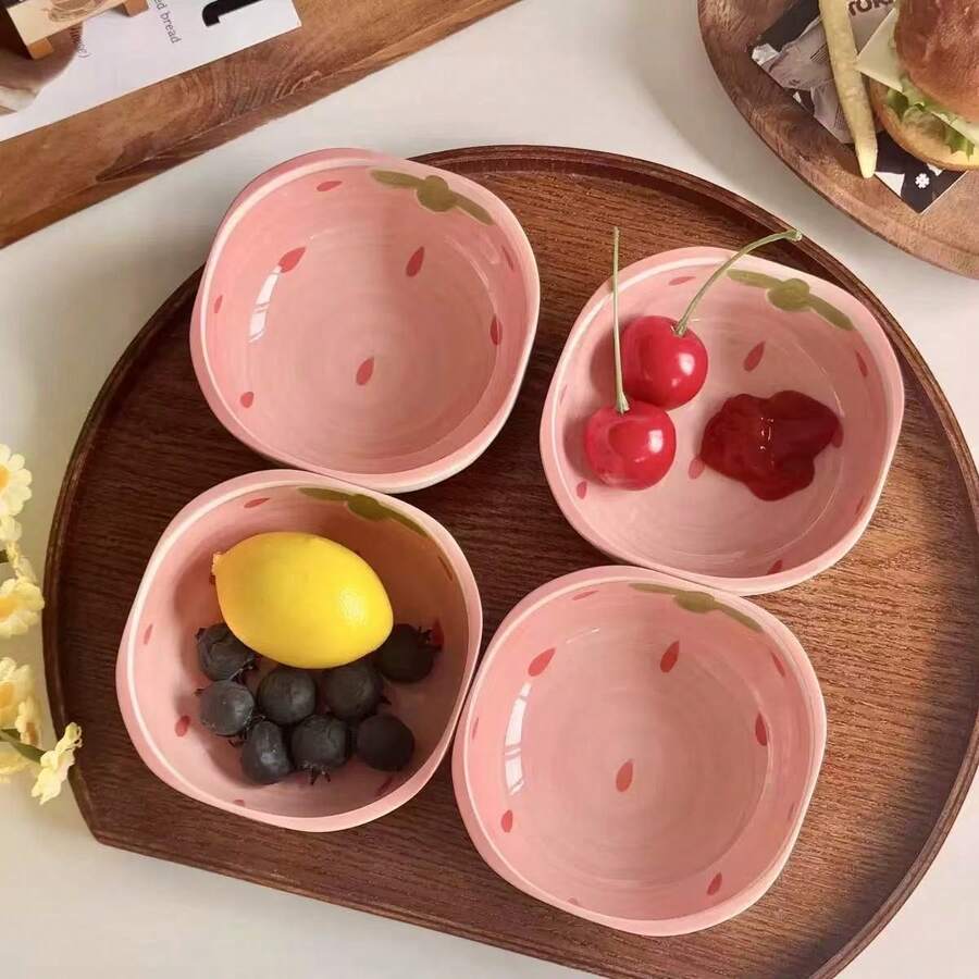 创意草莓陶瓷蘸酱盘，可爱客厅零食碗，高品质调味盘，适合存放调味品、小菜、备料、干果、零食等。 - 粉色 - 查看 1