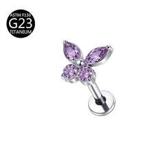 1pc G23 Titanium Internally Threaded 1.0/1.2 Piercing Earring With Butterfly Zirconia Stone, Multi-Color, Suitable For Women's Daily Wear - Butterfly - View 29