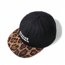 1pc Women's Flat Brim Baseball Cap, " PARTIES" Gothic Embroidery With Leopard Print Brim, Adjustable Buckle Back Closure, & Edgy, Perfect For Streetwear & Casual Outfits - BaoWenPYanBCap - View 5