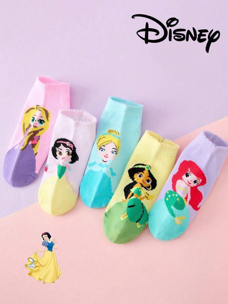 Disney 袜子 10/5/1 双 儿童公主蕾丝袜，艾莎和美人鱼卡通中筒袜，韩版夏季透气女童学生袜 - 彩色 - 查看 1