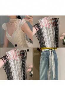 1 pezzo Cintura in vita con fiocco in pizzo da donna, cintura fascia con ricamo floreale vintage, cintura decorativa elegante adatta per jeans, abiti e gonne, accessorio di moda dallo stile Y2K - Multicolore - Visualizzare 2