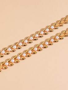 Bộ dây chuyền và vòng tay ngọc trai mạ vàng kiểu Pháp cổ điển thanh lịch, bộ 2 món dây chuyền xương đòn cao cấp dành cho nữ. - Vàng - Xem 4