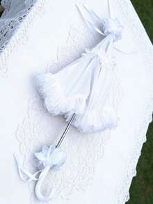 1把女士洛丽塔蕾丝边白色蕾丝阳伞，新娘婚礼伞 - 白色 - 查看 1