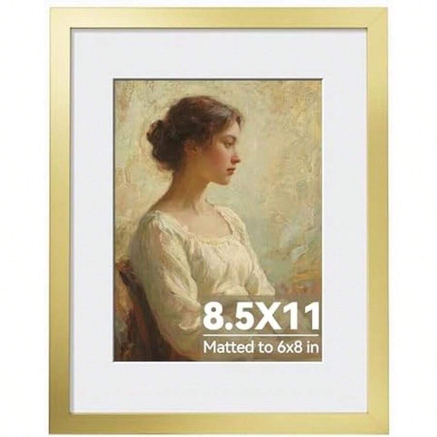 HappyHapi 8.5x11 Picture Frame Gold, Gold Picture Frames Display Photos 6x8 With Mat Or 8.5x11 Without Mat, 1 Pack Plastic Frame For Wall & Tabletop For Home Decor - 8.5x11 Gold - View 1