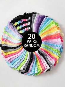 20/5 Pairs Women Candy Color Heart Bow Striped Comfortable Casual Short Socks, Suitable For Valentine's Day Gift Or Matching, Random Colors (Multiple Combinations Available) - Multicolor - View 5