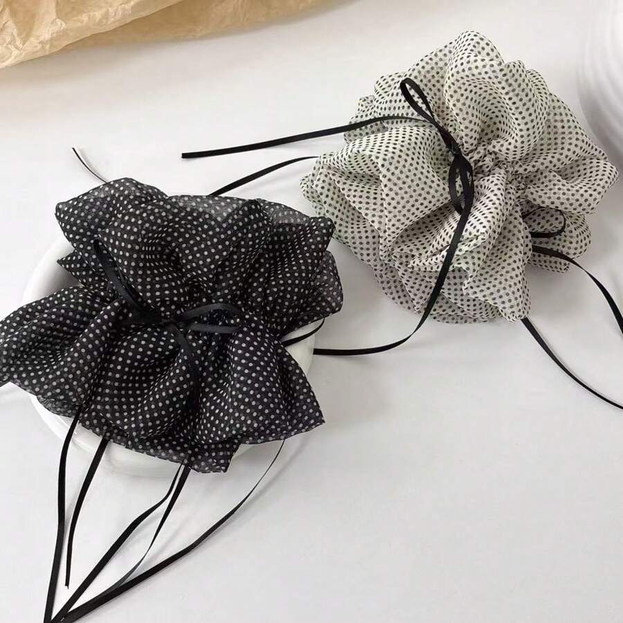 1pc Korean Style Fine Polka Dot Sheer Scrunchie, Minimalist Elegant Hair Accessory For Women, New Arrival,Summer,Holiday,Travel - Multicolor - View 1