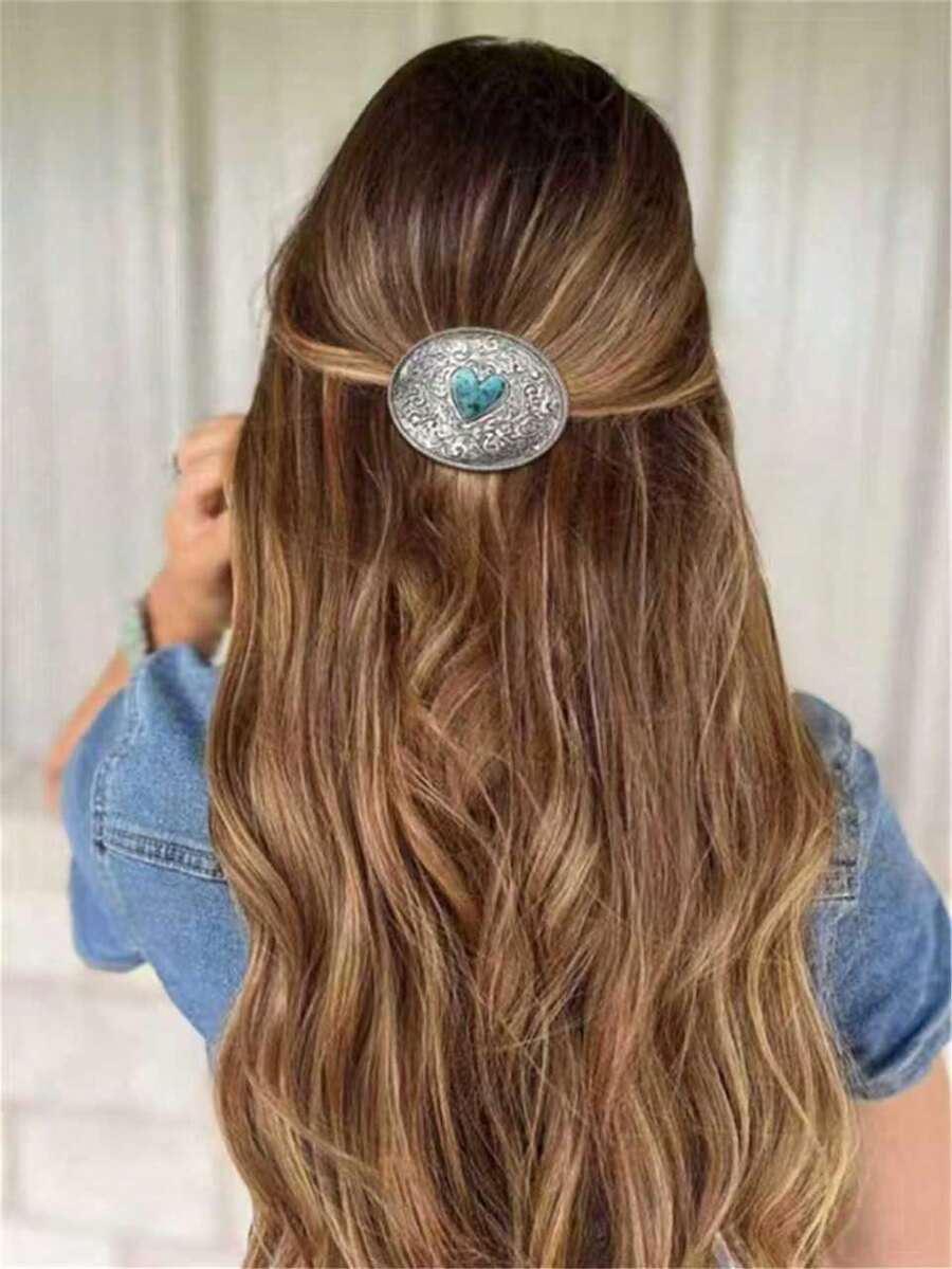 Purchase 1 Pc Vintage Metal Western Style Antique Silver Geometric Oval Hair Clip, Hair Accessories Gifts For Women, Valentine's Day Mother's Day Gifts For Mom, Wife, Girlfriend, Claw Clips,Travel,Birthday - Antique Silver - View 1