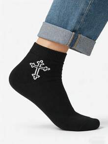 2/8/10 Pairs Men's Cross Design Fashionable Casual Versatile Mid-Calf Socks - Black and White - View 5