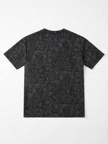 Áo thun ngắn tay nữ phong cách Punk Subculture màu đen và xám nhuộm tie-dye, in hình chó dữ tru lên theo phong cách Gothic, dáng rộng ôm sát. - Đen và xám - Xem 3
