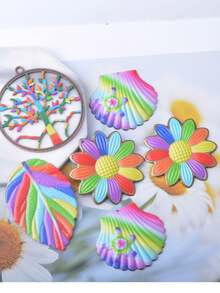 8pcs Boho Colorful Enamel Charms Set, Including Sun Flower, Tree Of Life, Leaf, Shell, Rainbow Color Earring Pendants - Large Earrings Pendant - View 1