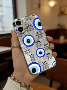 1 IMD Gradient Feather Yarn Phone Case With A Blue Eye Number Slogan Print, Compatible With IPhone And Compatible With Samsung Galaxy - Black - View 2