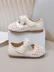 1 đôi giày bệt lưới có nơ mới cho trẻ em, giày công chúa ren trắng cho bé gái, đế mềm chống trơn trượt, giày thoáng khí cho trẻ mới biết đi. - Màu be - Xem 11