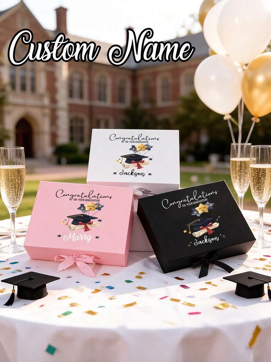 1 pieza Caja de regalo de graduación personalizada, Caja de regalo de graduación con cinta magnética y tapa, Caja de regalo de fiesta de graduación personalizada, Caja de regalo de fiesta de graduación personalizada, Caja de regalo personalizada con nombre & fecha, Regalo personalizado - Multicolor - Ver 1