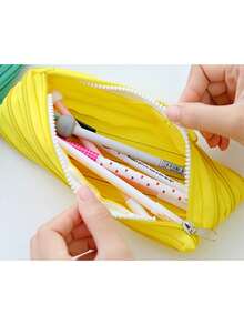 1pc New Cute Minimalist Zipper Pencil Case, Large Capacity Student Stationery Bag, Suitable As Back To School Small Gift - Multicolor - View 2