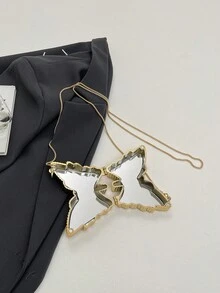 迷你时尚蝴蝶造型金属镜面耳机包，小众设计装饰多功能手提包，带链条单肩斜挎包 - 金色 - 查看 9