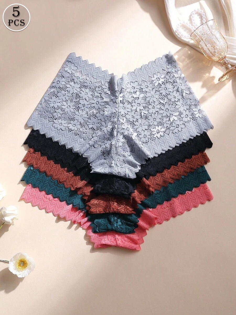 Bộ 5 chiếc quần lót nữ gợi cảm phối ren, cạp trung, không đường may, thoải mái, giúp nâng đỡ vòng ba và vòng ba, phù hợp cho mặc hàng ngày và chơi thể thao/yoga.