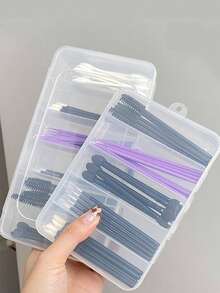 1 Pc Five-Compartment Six-Compartment Cotton Swab Lip Brush Multifunctional Large-Capacity Makeup Tool Storage Box - Clear - View 1