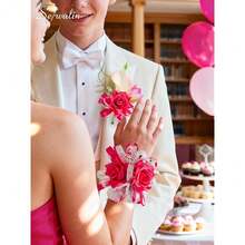 Hot Pink Prom Corsage And Boutonniere Set, Artificial Calla Lily & Rose Wrist Corsage Wristlet For Homecoming, Formal Dance, Wedding Flowers Accessories Party Suit Decorations - Hồng - Xem 4