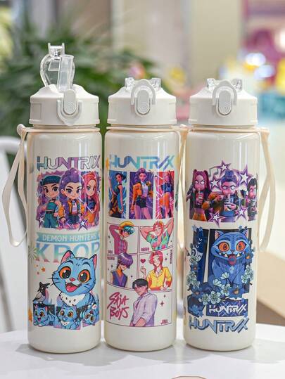 Hasbro Juego de botellas de agua deportivas a prueba de fugas de 750ml de KPOP Witch Hunters, con estampados de personajes y mascotas de anime, tapa de un solo clic y correa portátil, adecuado para cumpleaños, Navidad, Acción de Gracias, fans de K-Pop, actividades al aire libre y regalos festivos
