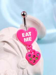 1 chiếc mặt dây chuyền hình trái tim màu hồng tinh tế "EAT ME" phong cách Y2K, trang sức xỏ rốn cá nhân hóa dành cho nữ. - Hồng - Xem 3