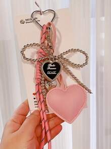1个PU皮革心形珍珠蝴蝶结编织绳包饰、钥匙扣、手机挂绳 - 彩色 - 查看 10