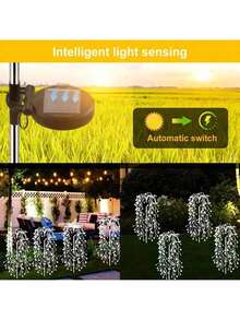 太陽能 LED 煙花燈，8 種模式閃爍柳樹燈，IP44 高品質，適合戶外露營、花園、露營車、商場和派對裝飾，情人節、復活節、聖誕節等節慶派對燈飾 - 120LED暖白 - 查看 3