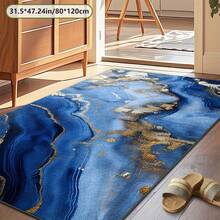 Home Carpet, Blue And Gold Patterned Rectangular Carpet, Easy To Clean, Available In Various Sizes, Aesthetically , Adds Tranquility, Suitable For Living Room, Sofa Mat, Doorway Mat, Bedroom Home Carpet, And Other Practical Home Decor For Multiple Spaces - 1PC - View 2