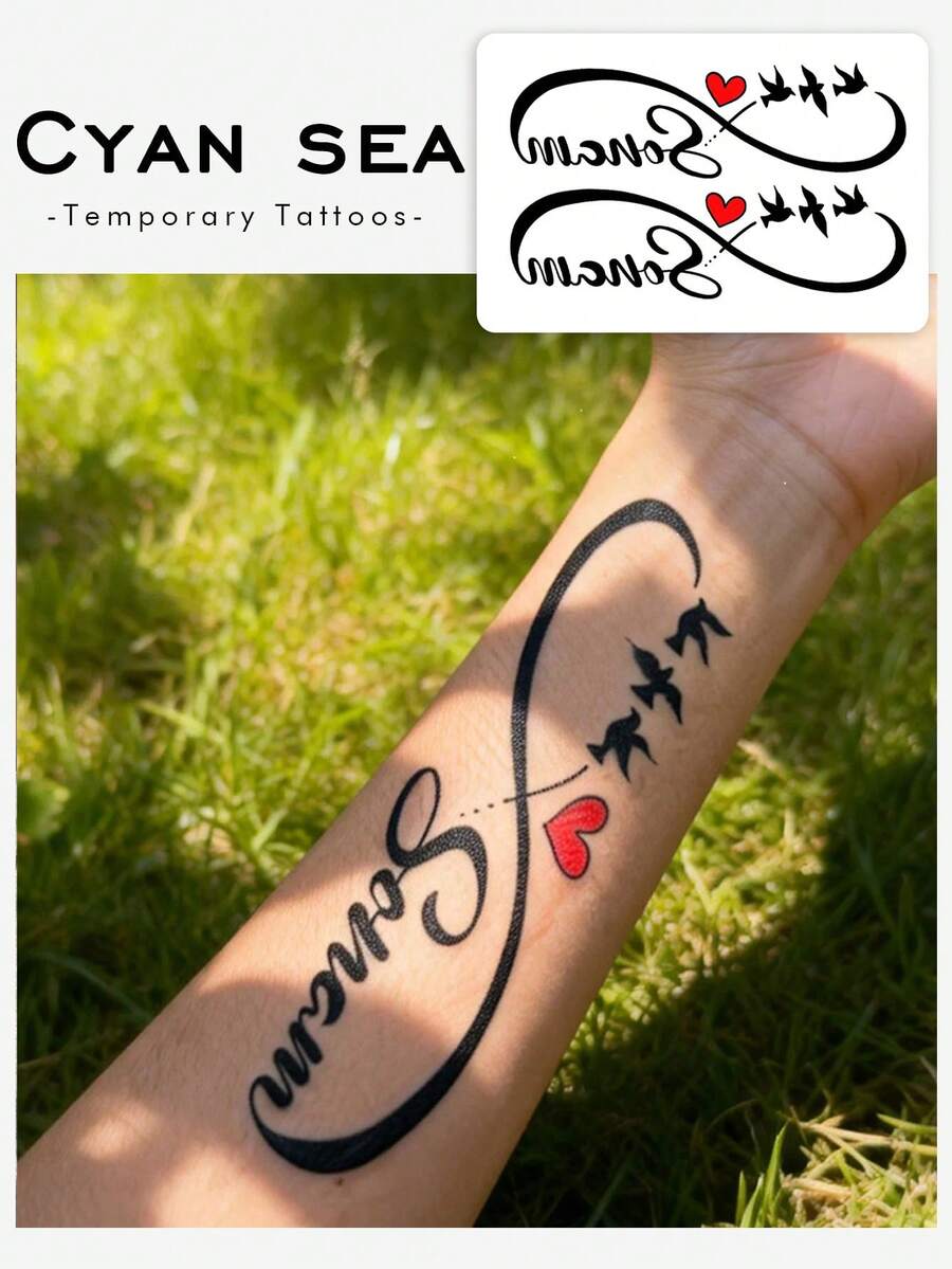 1pc Waterproof, Sweat-Proof, Non-Reflective Temporary Tattoo Sticker, PVC Material, Featuring Endless Love Bird Design, Fashionable & Cool, Suitable For Personal Daily Use, Lasts 3-5 Days - Multicolor - View 1