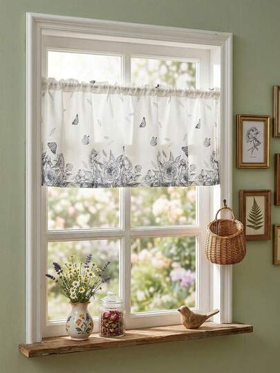 1 chiếc rèm cửa sổ in hình bướm và hoa mẫu đơn, kiểu dáng đồng quê tươi mát, chất liệu polyester, thích hợp cho tủ bếp, cửa sổ lồi, cửa ra vào, trang trí nhà cửa.