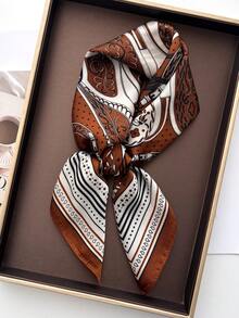 1条女士几何印花头巾，真丝发带，颈巾，适合日常、海滩、度假使用 - 彩色 - 查看 3