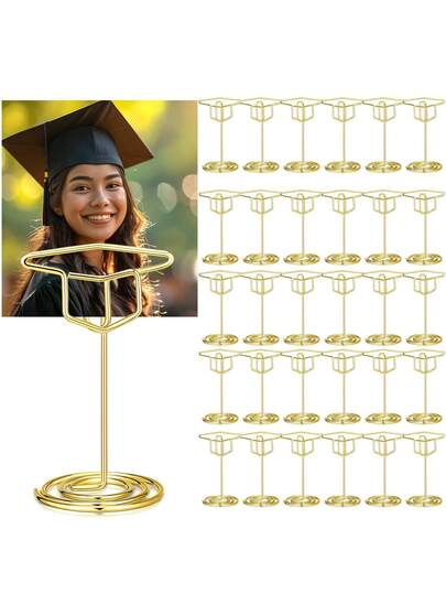 1/5pcs Graduation Cap Photo Display Stand, 2-Inch Gold Color Frame Holder, Graduation Ceremony Desktop Decor, 2026 Graduation Party Supplies