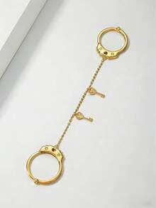1pc Luxury Sweet Style 18K Gold Plated Copper Heart Key Chain Linked Finger Ring, Suitable For Women's Daily Commute Wear - Gold - View 3