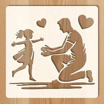 1 pieza Plantilla con el tema del amor de padre - Hecha de material PET con buena flexibilidad y durabilidad | Una pieza de arte resistente y DIY - El patrón incluye un padre abrazando a su hija con los brazos abiertos y un corazón, con el tema del amor de padre. Se puede usar para decorar casas y obras de arte, haciendo que tus manualidades sean talla grande creativas y personalizadas | Adecuado para pintar en madera, lienzo, papel, tela, paredes, muebles, vidrio, etc.