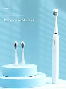HYUNDAI X-3 Electric Toothbrush, Fully Automatic, Waterproof, Battery-Powered, High-Frequency Cleaning, Suitable For Adults, Children, Students, And Couples, Standard Package Includes 3 Brush Heads - White - View 8