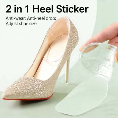 QKC 1 Pair Super Soft Silicone Heel Grips - Anti-Chafing, Anti-Slip, Massage Dots, Adjustable Shoe Size, High Heel Inserts, Half Size Up Pads For Women