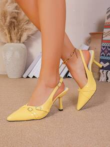 Women's Pointed Toe Kitten Heel Slip-On Sandals - Yellow - View 6