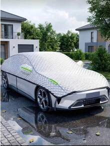 Newly Upgraded Silver Half Car Cover, Sunproof UV Block Windshield Roof Hood Protector, Heat Resistant Auto Umbrella Sunshade For Sedan SUV, Weatherproof Waterproof Exterior Guard With Windproof Straps Reflective Strip - Multicolor - View 10