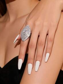 1枚欧美几何图案水钻戒指，可调节优雅闪亮钻石戒指首饰 - 彩色 - 查看 6