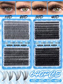 640/592/576片假睫毛套装，高容量假睫毛，居家DIY，包含睫毛胶、定型液、睫毛刷、镊子，新手友好型睫毛嫁接套装，打造蓬松浓密自然的睫毛效果，便携旅行装，混合款式睫毛+睫毛胶+睫毛刷 - 彩色 - 查看 14