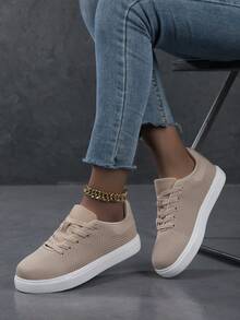 Giày nữ thường ngày, giày thể thao thời trang, giày trượt ván phong cách đường phố nhẹ. - Màu Khaki - Xem 2