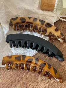 3pcs Leopard Print Extra Large Banana Hair Clips, Caramel Color, Suitable For Thick Hair, Fashionable And Versatile, Casual, Suitable For Travel, Photography, Daily Wear, Practical Hair Accessory. Hair Clips, Hair Pins, Hair Barrettes, Hair Claws, Student Supplies, Elegant Hair Clips, Winter Hair Accessories Elegant Claw Clip Summer Beach Vacay,Holiday - Multicolor - View 4