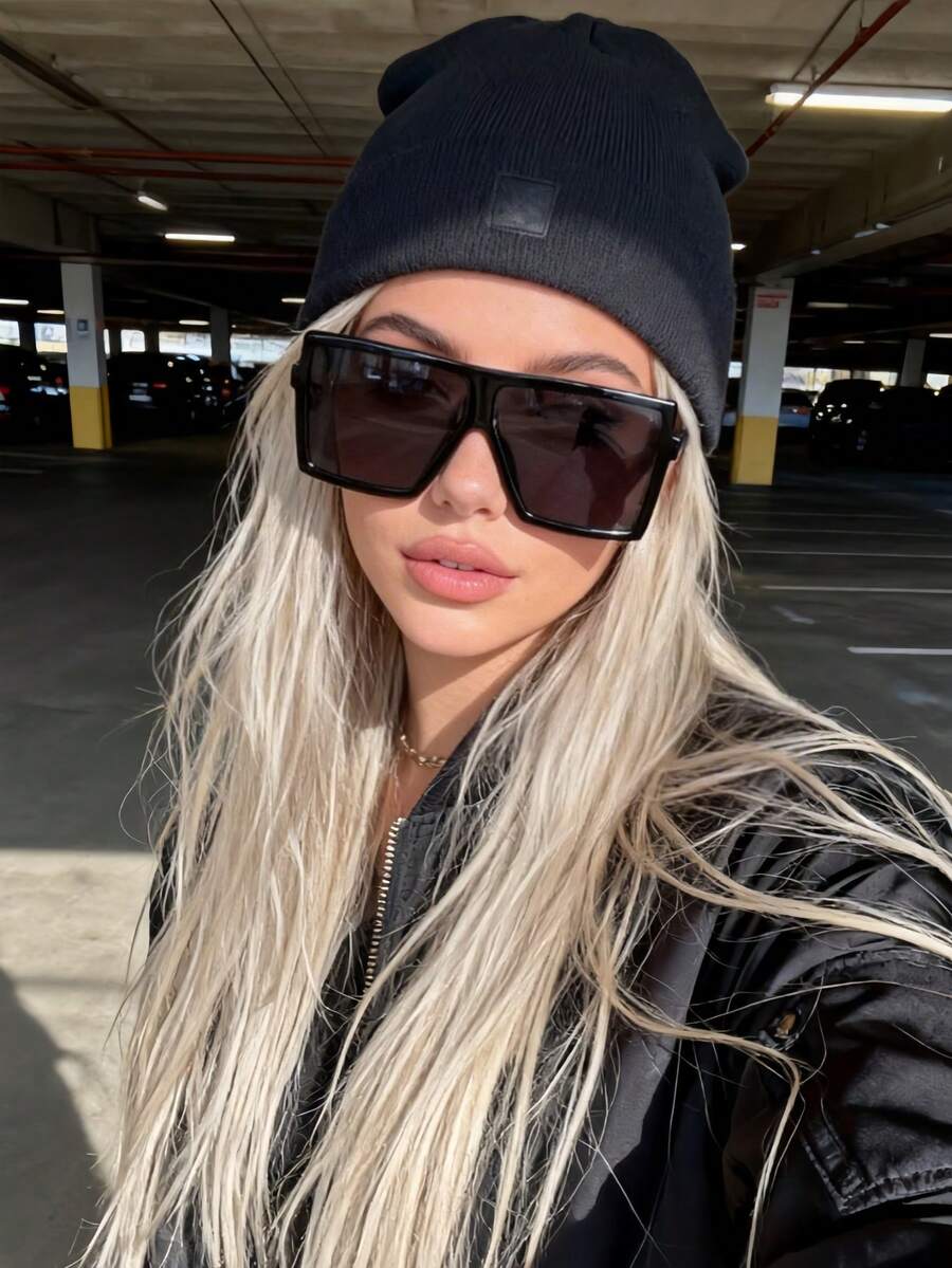 1 Pair Unisex Square Large Frame Fashion Glasses, New Arrival For International Fashion Week, Showcase Personalized And Taste, Suitable For Daily Life, Outdoor, Holiday, Driving, Travel, Party, Beach, All Seasons - Multicolor - View 1