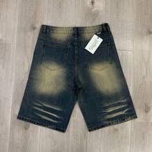 Vale Valley Forever  JORTS Rhinestone Big Letter Graphic Denim Shorts, Vintage Y2K Hip Hop Baggy Fit Streetwear Tee For Men Women, Washed Distressed Frayed Hem Casual Denim Bottoms For Summer Festival Daily Wear - 藍色 - 查看 2
