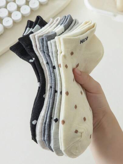 5 pares de calcetines deportivos de mujer de corte bajo, minimalistas y versátiles, de verano con lunares finos