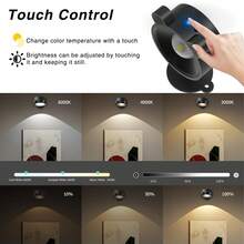 4/2/1pc LED Wall Lamp, 360°Rotation Dimmable Cordless Wall Light With 3 Color Temps, LED Wall Mounted Lights With 1200mAh Rechargeable, Dimmable And Timer, Touch And Remote Control, Wall Decor Light For Art Display, Frame And Bedroom Lighting - Wall Lamp - View 2
