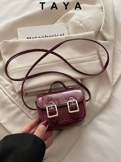 New Retro Fashion Mini Mirror Handbag, Metal Hardware & Leather Belt Decor, Flap Opening, Lightweight Minimalist, Small Capacity Solid Color Soft Shoulder Bag. Suitable For Women's Daily Life, Commuting, Work, Vacation And Student Use