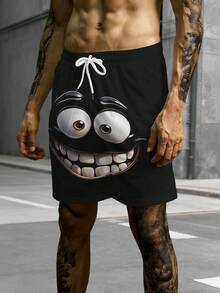 1 chiếc quần short nam in hình hoạt hình cười ngộ nghĩnh, kiểu dáng thường ngày, có dây rút, thích hợp mặc đi biển mùa hè. - Nhiều màu - Xem 7